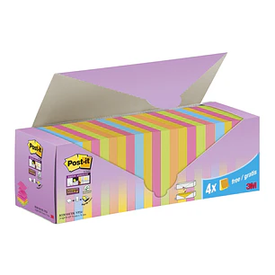 Post-It Super Sticky Pack de 24 Blocs de 90 Notas Adhesivas Reposicionables - Forma Cuadrada - 76x76mm - en Zig-Zag - Colores Surtidos