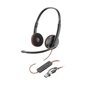 HP Poly Blackwire 3220 USB-C Auriculares con Microfono - Almohadillas Acolchadas - Controles en Cable - Adaptador USB-A - Color Negro
