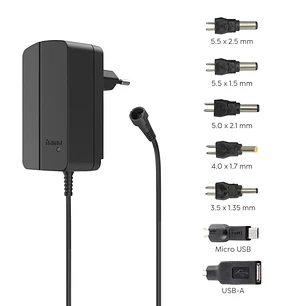 Hama Fuente de Alimentacion Multidispositivo - Potencia 27W - Voltaje 12V - Indicador LED - 7 Adaptadores - Intensidad Maxima 2.25A - Voltaje Ajustabl