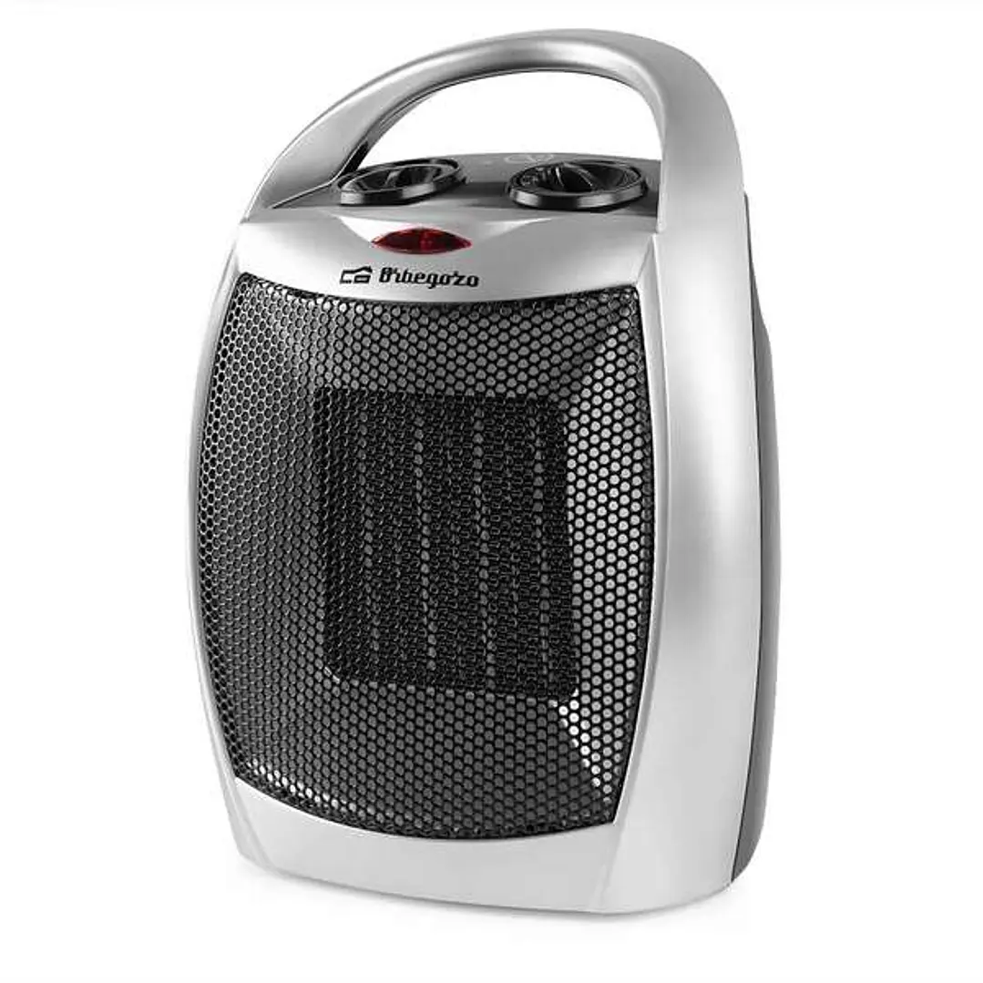 Orbegozo CR 5016 Calefactor Ceramico Silver - Termostato Ajustable - 2 Niveles de Potencia - Proteccion contra Sobrecalentamiento - Asa de Transporte 1