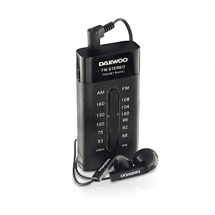 Daewoo Radio AM/FM - Alimentacion a Pilas - Jack 3.5mm - Sintonizacion Manual - Auriculares Incluidos - 95x70x30mm - Color Negro 1