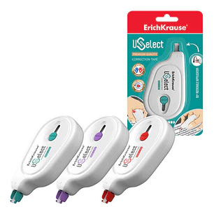 Erichkrause Cinta Correctora Uselect - Adecuada para Uso Ambidiestro - Aplicador Giratorio - Control de Cinta - Secado Inmediato - Color/Diseño Variad