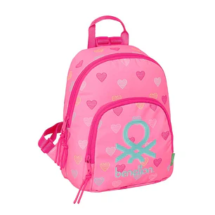 Safta Benetton Heart Mini Mochila - Bolsillo Frontal - Cremallera Doble - Bolsillo Interior Seguro - Bolsillo Trasero - Hombreras Ajustables - Asa Sup