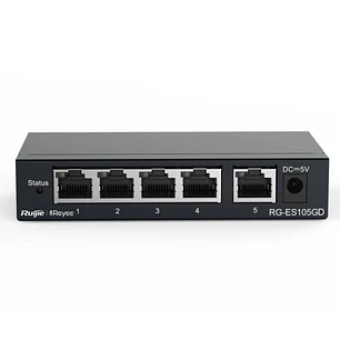 Ruijie RG-ES105GD Switch No Gestionado - 5 Puertos - Velocidad hasta 1Gbps - Carcasa en Acero - Color Negro