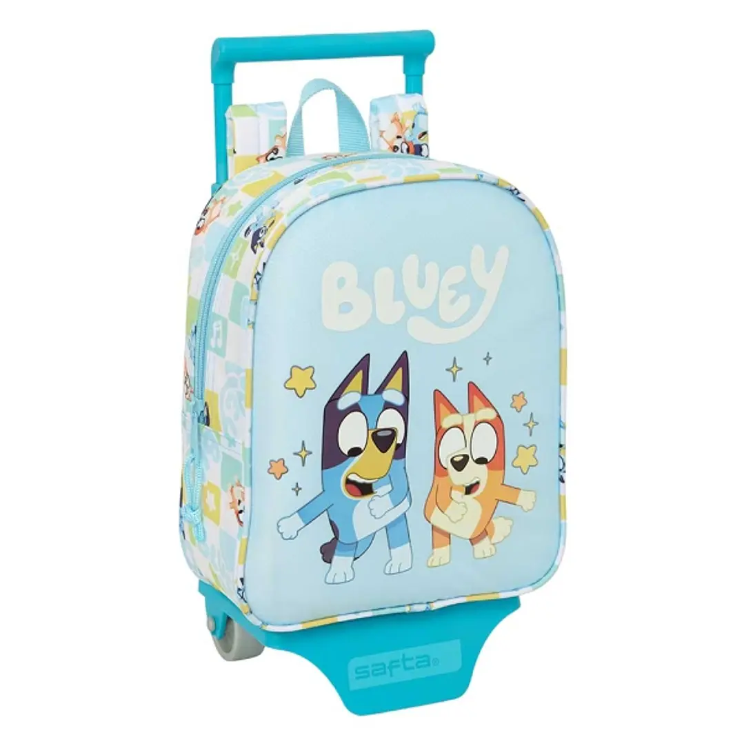 Safta Bluey Ready Mochila con Carro - Extraible - 6L - Tarjeta de Identificacion Personal - Asa de Mano - 22x27x10cm - Color Azul Pastel 1