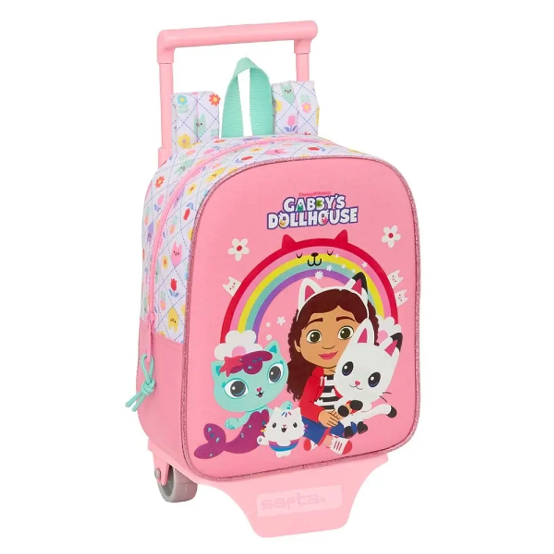 Safta Gabby's Dollhouse Mochila con Carro - Extraible - 6L - Tarjeta de Identificacion Personal - Asa de Mano - 22x27x10cm - Color Rosa 1