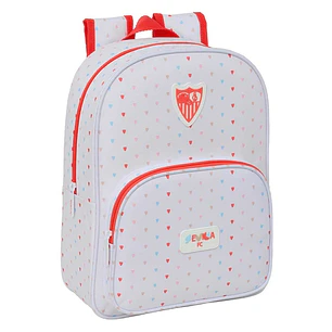 Safta Sevilla FC Preescolar Mochila Infantil - Portabotellas - Bolsillo Frontal - Adaptable a Carro - Hombreras Acolchadas - 26x34x11cm - Color Blanco