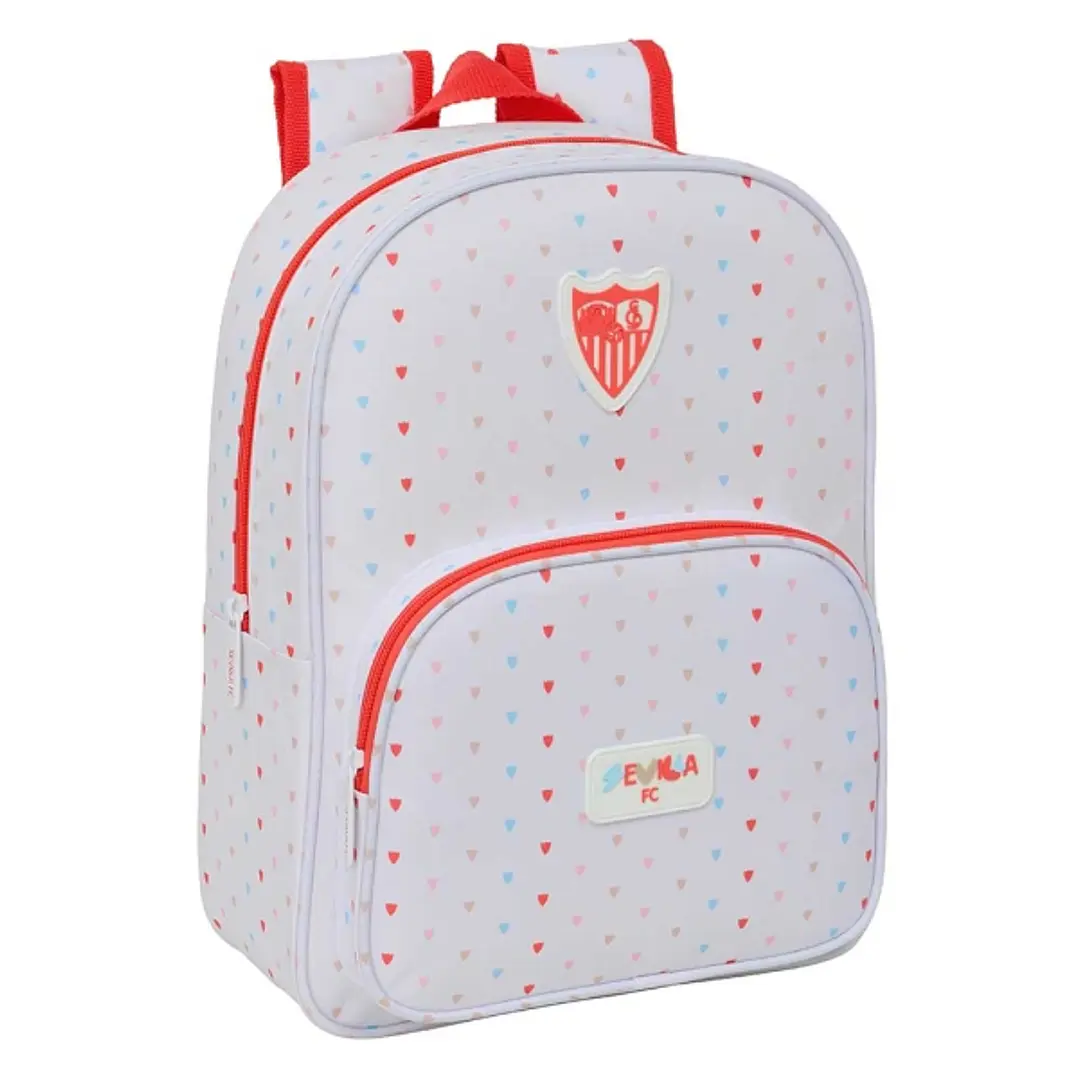 Safta Sevilla FC Preescolar Mochila Infantil - Portabotellas - Bolsillo Frontal - Adaptable a Carro - Hombreras Acolchadas - 26x34x11cm - Color Blanco 1