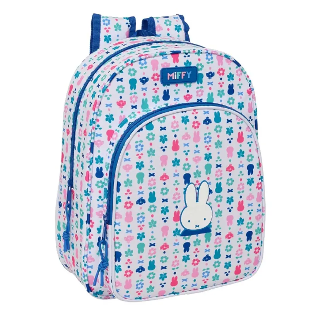 Safta Miffy Bunny Mochila Infantil - Portabotellas - Bolsillo Frontal - Adaptable a Carro - Hombreras Acolchadas - 26x34x11cm - Color Blanco y Azul 1