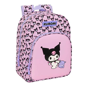 Safta Kuromi Mochila Infantil - Portabotellas - Bolsillo Frontal - Adaptable a Carro - Hombreras Acolchadas - 26x34x11cm - Color Rosa