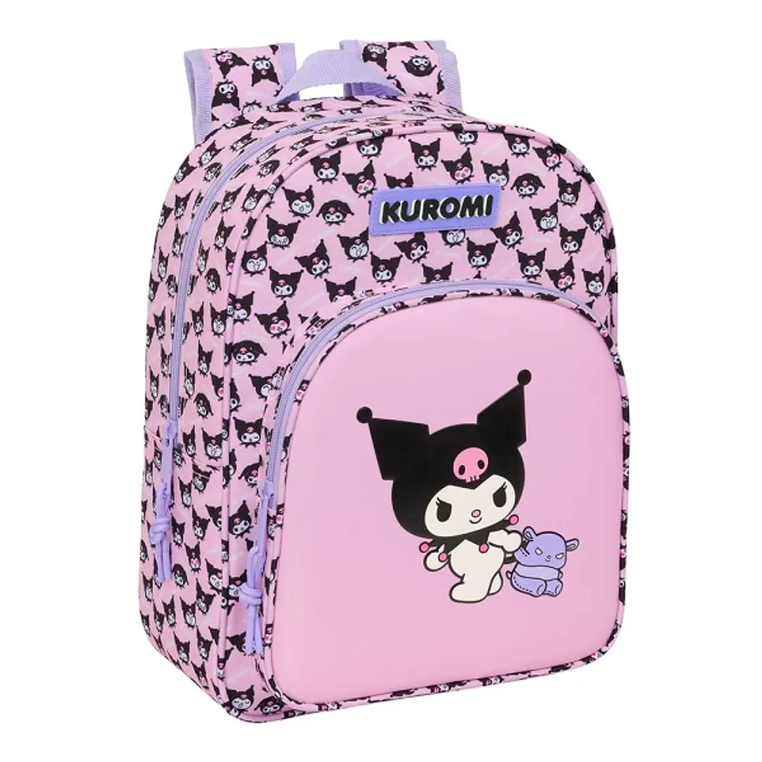 Safta Kuromi Mochila Infantil - Portabotellas - Bolsillo Frontal - Adaptable a Carro - Hombreras Acolchadas - 26x34x11cm - Color Rosa 1