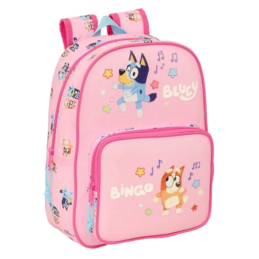 Safta Bluey Dance Mochila Infantil - Portabotellas - Bolsillo Frontal - Adaptable a Carro - Hombreras Acolchadas - 26x34x11cm - Color Rosa 1
