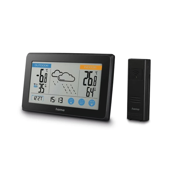 Hama Touch Estacion Meteorologica - Reloj - Prevision Meteorologica - Sensor Exterior - Radiofrecuencia - Termometro - Higrometro - 14x2x9cm - Color N 1