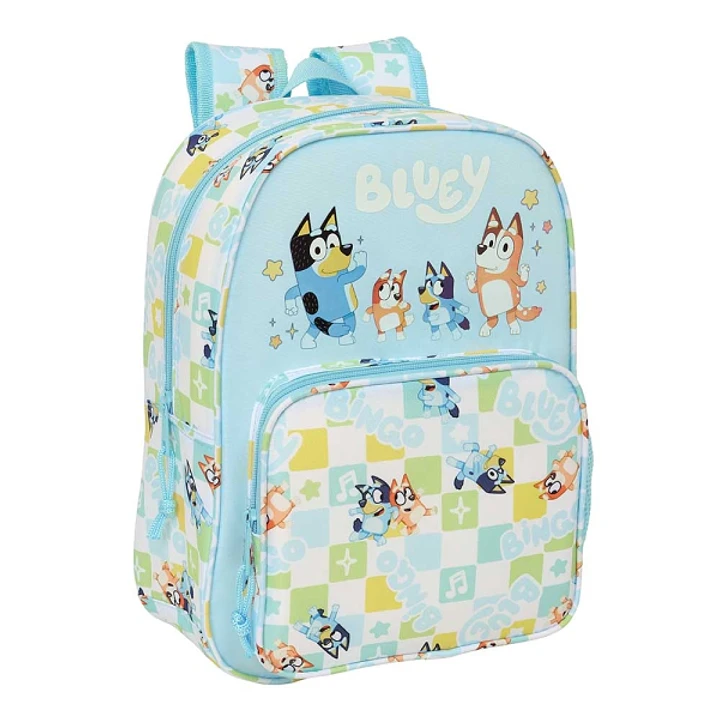 Safta Bluey Ready Mochila Infantil - Portabotellas - Bolsillo Frontal - Adaptable a Carro - Hombreras Acolchadas - 26x34x11cm - Color Azul Pastel 1