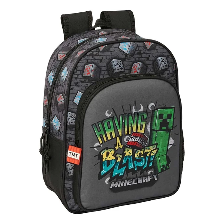 Safta Minecraft Graffiti Mochila Infantil - Portabotellas - Bolsillo Frontal - Adaptable a Carro - Hombreras Acolchadas - 26x34x11cm - Color Gris 1