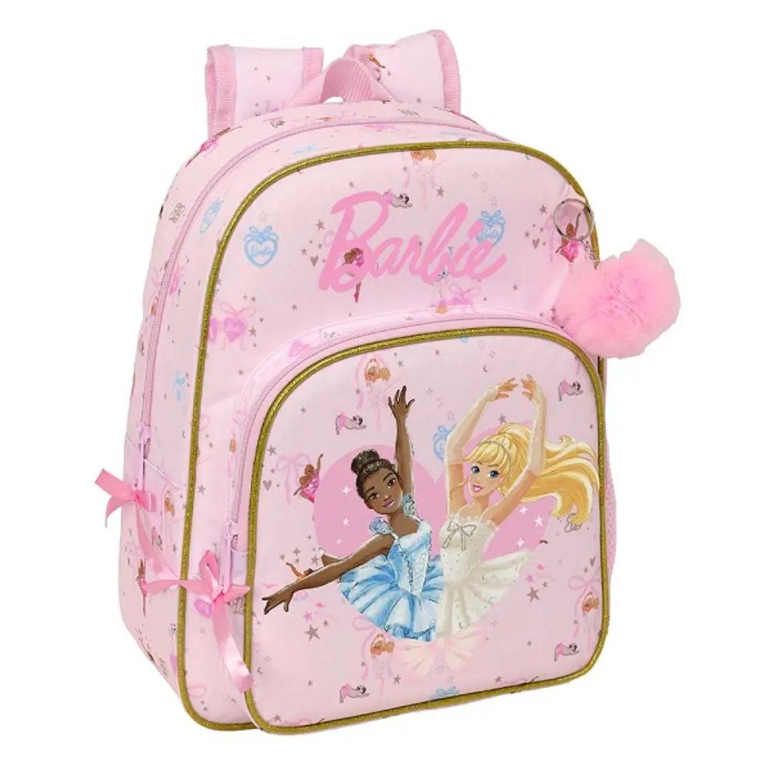 Safta Barbie Ballet Mochila Infantil - Portabotellas - Bolsillo Frontal - Adaptable a Carro - Hombreras Acolchadas - 26x34x11cm - Color Rosa 1