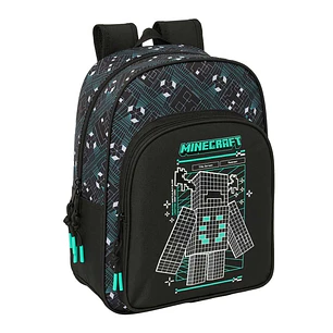 Safta Minecraft Screen Mochila Infantil - Portabotellas - Bolsillo Frontal - Adaptable a Carro - Hombreras Acolchadas - 26x34x11cm - Color Negro