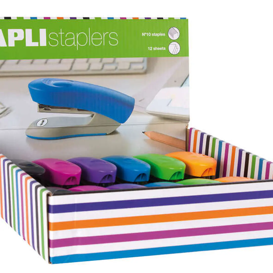 Apli Expositor de Grapadoras Home - Tamaño 92mm - Compatible con Grapas Nº10 - 12 Unidades en Colores Surtidos 1