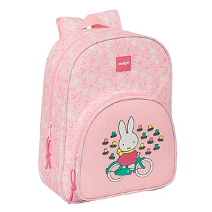 Safta Miffy Flores Mochila Infantil - Adaptable a Carro - Portabotellas - Hombreras Ergonomicas - Bolsillo Frontal - 10L - Motivos Miffy y Flores - 26