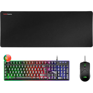 Mars Gaming Pack Premium Teclado hibrido H-MECH - Raton Ultra ligero 10K - Alfombrilla XXL - Tecnologia H-MECH - Iluminacion FRGB Rainbow - Raton Ultr