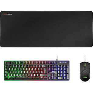 Mars Gaming Pack Premium 3 en 1 Teclado hibrido H-MECH, Raton Ultra Ligero 10K y Alfombrilla XXL - Compatibilidad Universal - Tecnologia H-MECH - Ilum