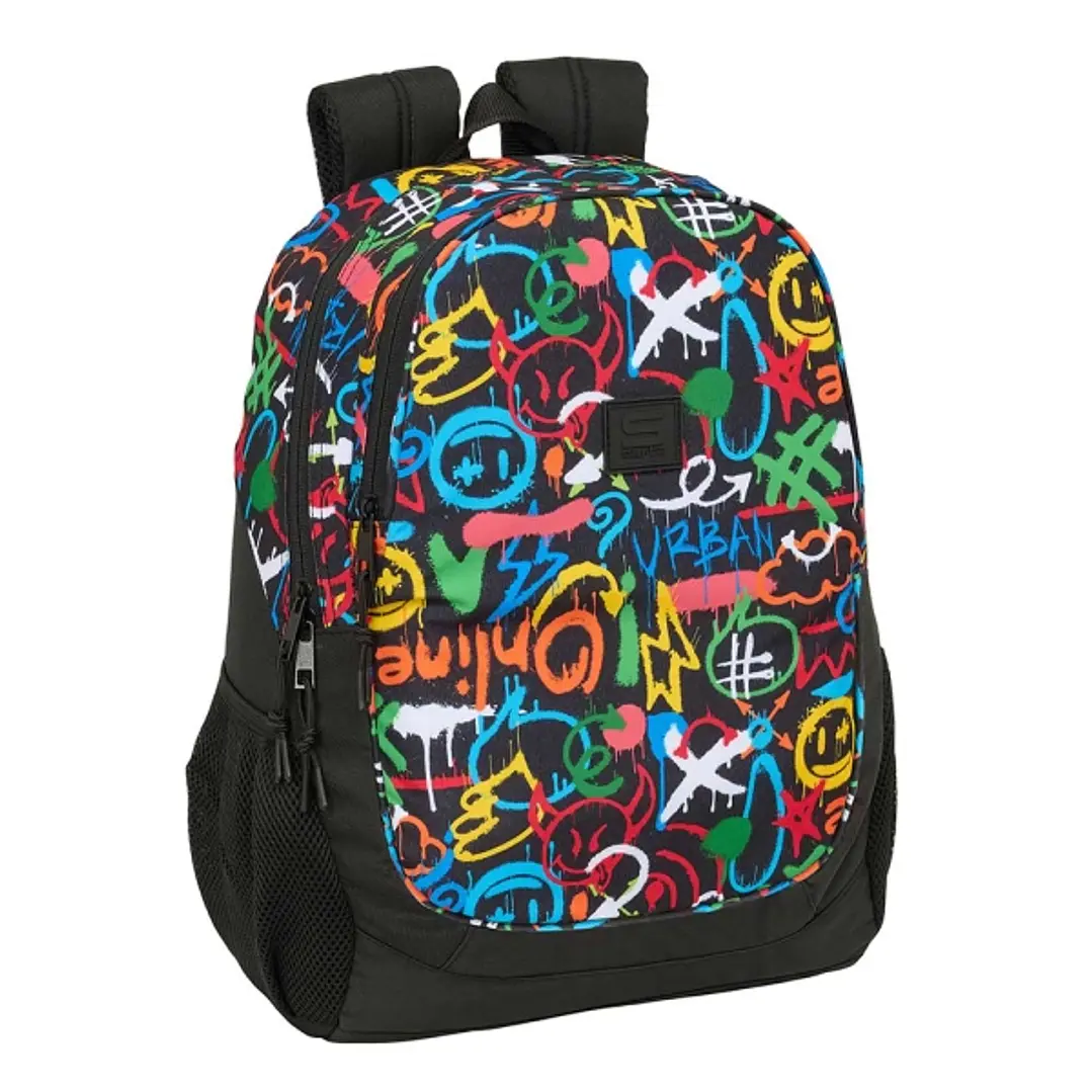 Safta Graffiti Colors Mochila Adaptable a Carro - Portabotellas - Dos Compartimentos Grandes - Tirador Doble - Hombreras Ergonomicas y Acolchadas - As 1