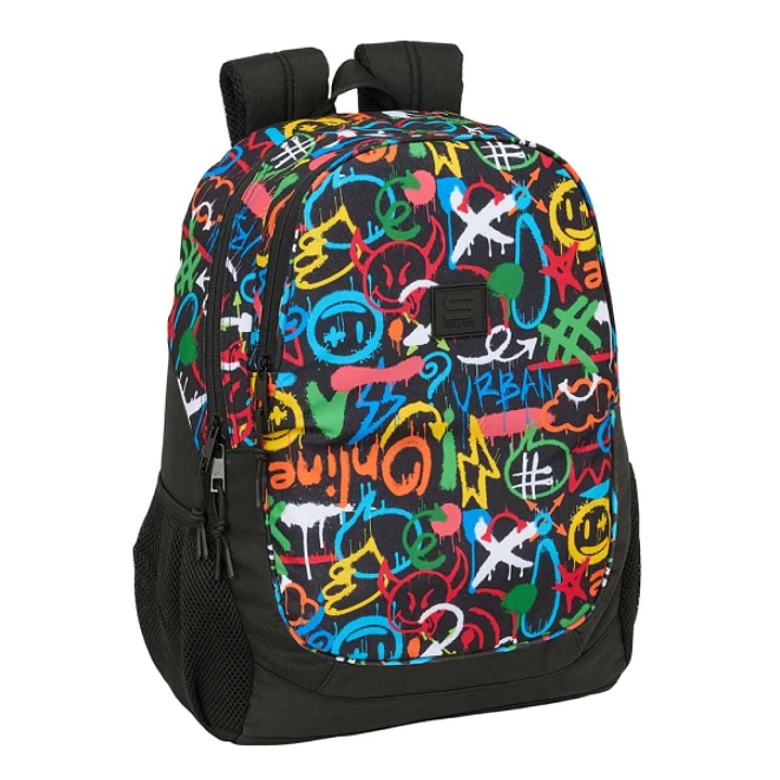 Safta Graffiti Colors Mochila Adaptable a Carro - Portabotellas - Dos Compartimentos Grandes - Tirador Doble - Hombreras Ergonomicas y Acolchadas - As 1