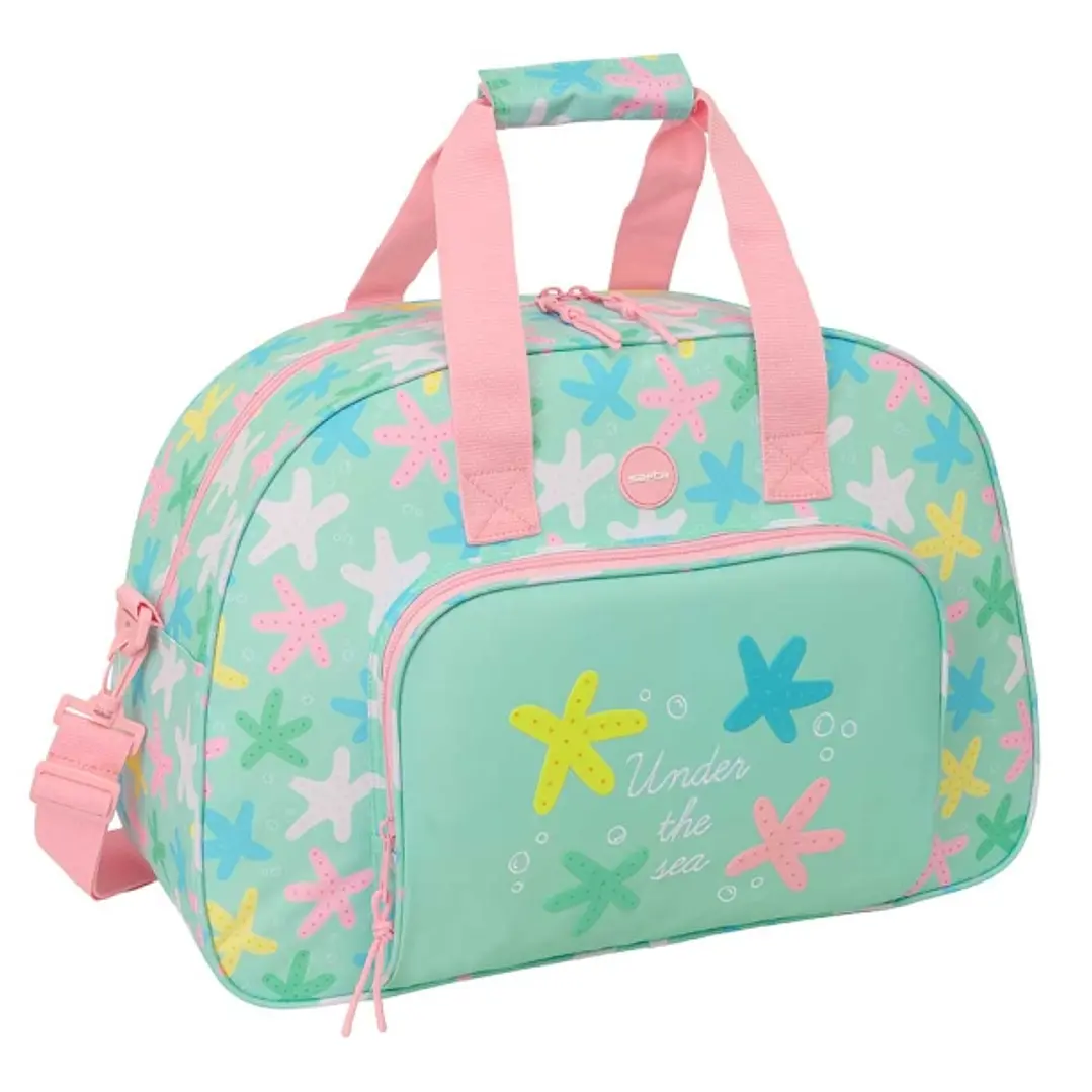 Safta Estrellas Bolsa de Deporte - Bandolera Ajustable - Bolsillo Frontal - Cremallera con Doble Tirador - Tacos en la Base - 48x33x21cm - Color Verde 1