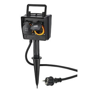 Hama Regleta Alimentacion para Exterior con 2 Tomas - Potencia Maxima 3680W - Temporizador - IP44 - Enchufe Schuko Recto - Color Negro