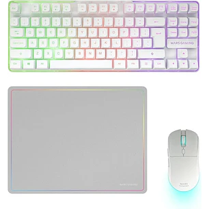 Mars Gaming MCPWTKL Combo Pack Gaming 3en1 - Teclado Hibrido H-Mech Formato TKL - Disposicion Internacional QWERTY US - Raton 3200dpi - Switches HUANO
