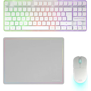 Mars Gaming MCPWTKL Combo Pack Gaming 3en1 - Teclado Hibrido H-Mech Formato TKL - Disposicion Francesa AZERTY FR - Raton 3200dpi - Switches HUANO - Co