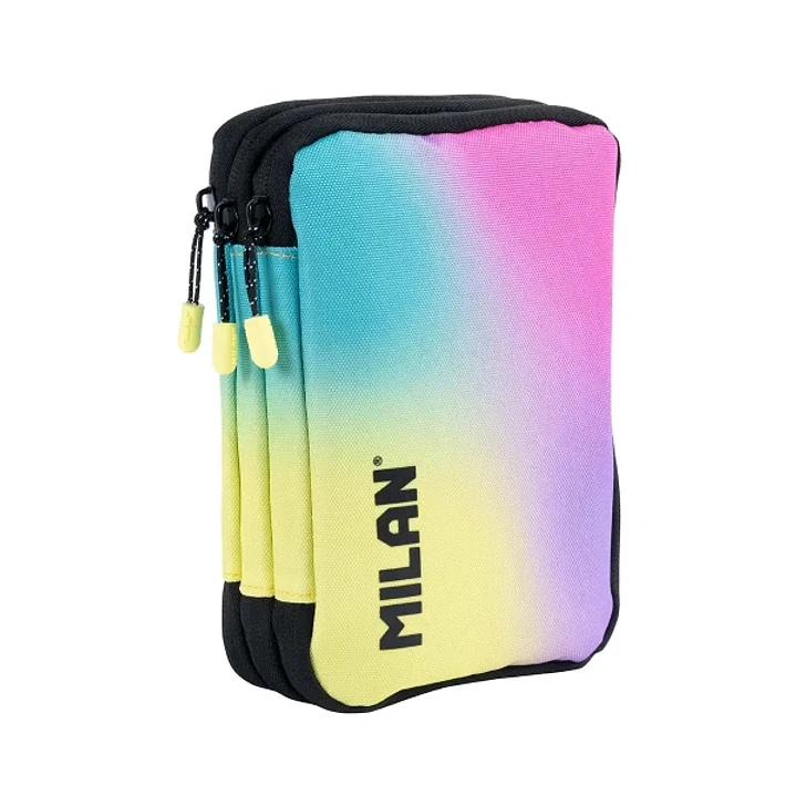 Milan Sunset Plumier de 3 Pisos con Goma de Borrar, Sacapuntas, Lapiz, 3 Boligrafos P1, Regla, 12 Lapices de Colores, 6 Lapices de Colores Metalizados 1