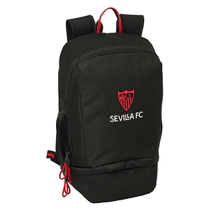 Safta Sevilla FC Mochila Zapatillero - Cremallera con Doble Tirador - Bolsillo Interior - Portabotellas - Asa de Mano - 28x51x19cm - Color Negro