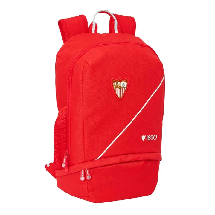 Safta Sevilla FC Mochila Zapatillero - Cremallera con Doble Tirador - Bolsillo Interior - Portabotellas - Asa de Mano - 28x51x19cm - Color Rojo 1