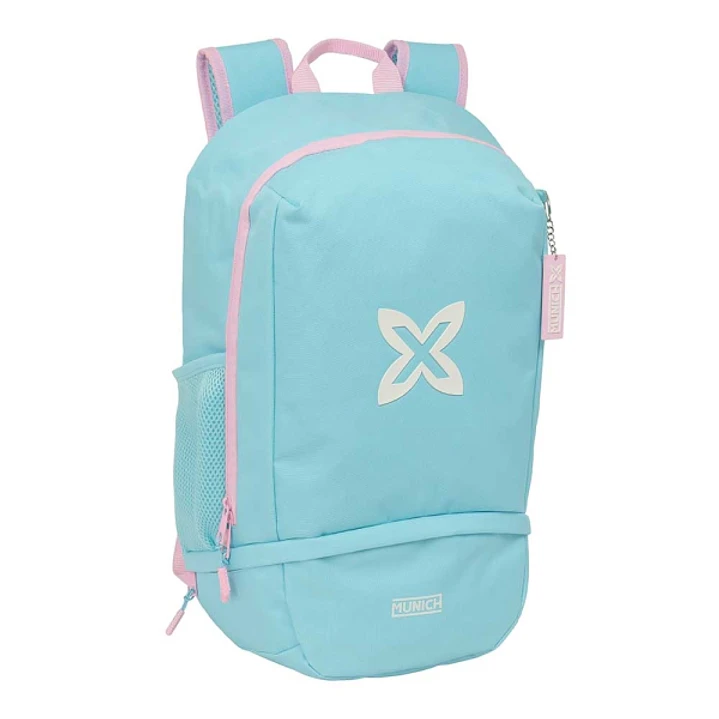 Safta Munich Sky Mochila Zapatillero - Cremallera con Doble Tirador - Bolsillo Interior - Portabotellas - Asa de Mano - 28x51x19cm - Color Azul Pastel 1