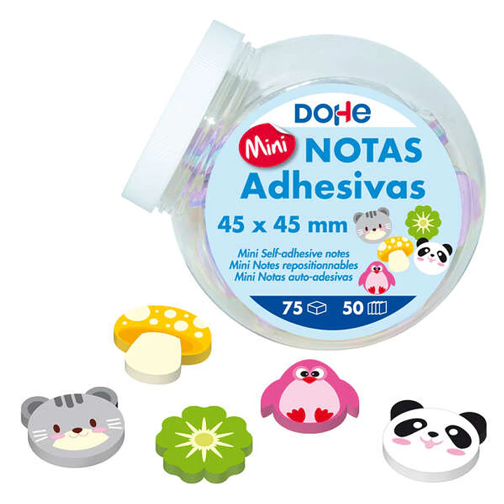 Dohe Expositor de 75 Mini Blocs de 50 Notas Adhesivas Impresas - Tamaño 45x45mm - Formas Surtidas - Colores Surtidos 1
