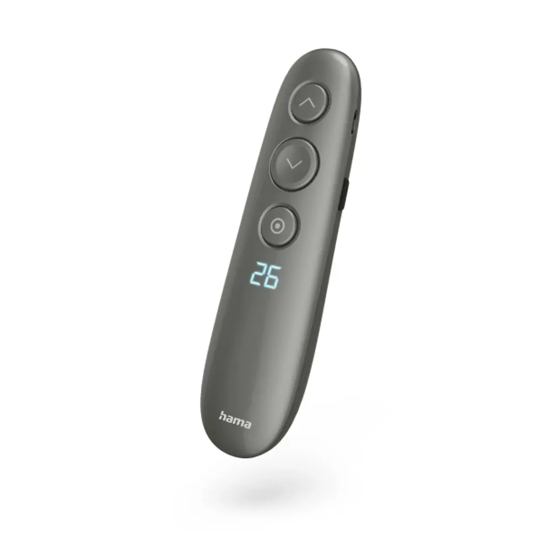 Hama Spot Pointer V2 Presentador de Diapositivas - Puntero Laser Rojo - Pantalla Digital - Recargable - Autonomia de 3 Meses - Alcance 20m - USB-A con 1