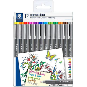 Staedtler Pigment Liner 308 Pack de 12 Rotuladores Calibrados - Trazo 0.5mm - Secado Rapido - Colores Surtidos