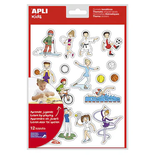 Apli Bolsa de Gomets Tematicos Deportes - 204 Gomets en 12 Hojas - Ilustraciones Divertidas para Enriquecer Vocabulario y Habilidades Motoras - Adhesi