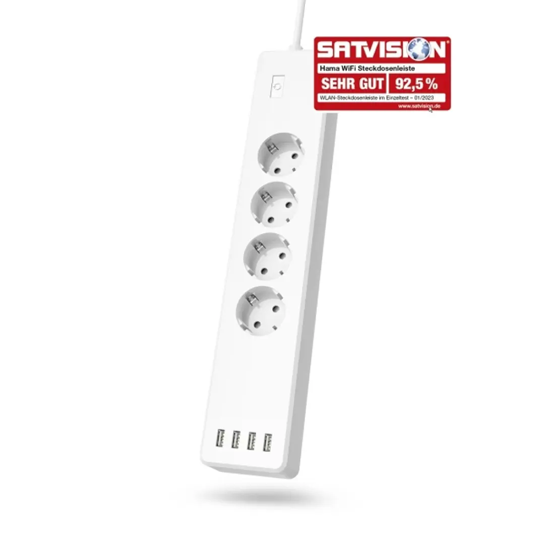 Hama Regleta Alimentacion Inteligente con 8 Tomas - Cable 1.7m - 4x Shuko - 4x USB-A - Compatible con Asistente de Voz - Interruptor de Encendido - Wi 1