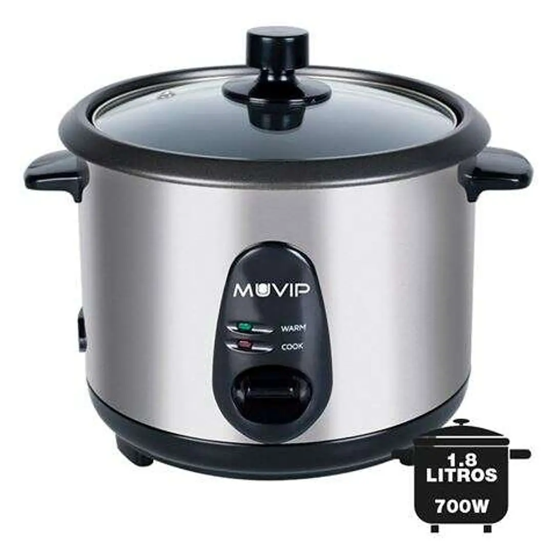 Muvip Arrocera - Capacidad 1.8 Litros - Potencia 700W - Cuerpo de Acero Inoxidable - Recipiente Antiadherente - Tapa de Cristal - Accesorios Incluidos 1