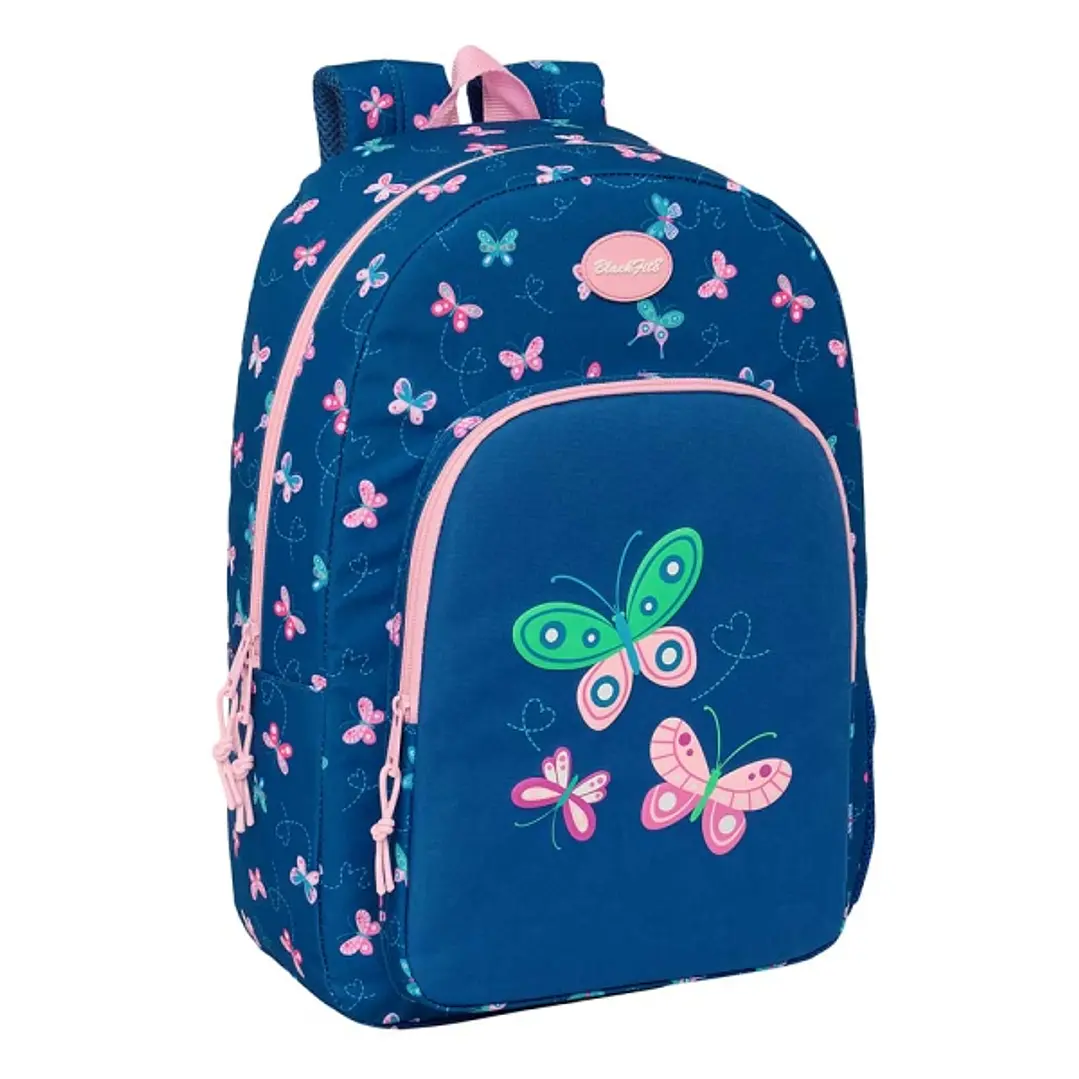 Safta Blackfit8 Mariposas Mochila Adaptable a Carro - Tirador Doble - Bolsillo Frontal - Hombreras Ergonomicas - Espalda Acolchada - Asa Superior - 19 1