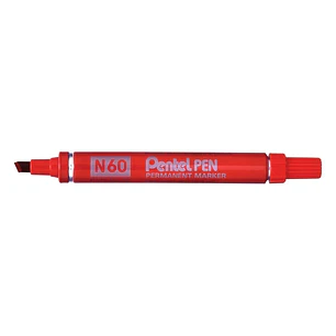 Pentel Pen N60 Rotulador Permanente - Punta Biselada Resistente y Duradera - Resistente a Agua y Luz - Color Rojo