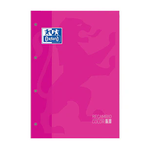 Oxford School Classic Recambio Encolado A4 80 Hojas Cuadricula 5x5 - Recuadro del Color de la Tapa - Tapa Color Fucsia