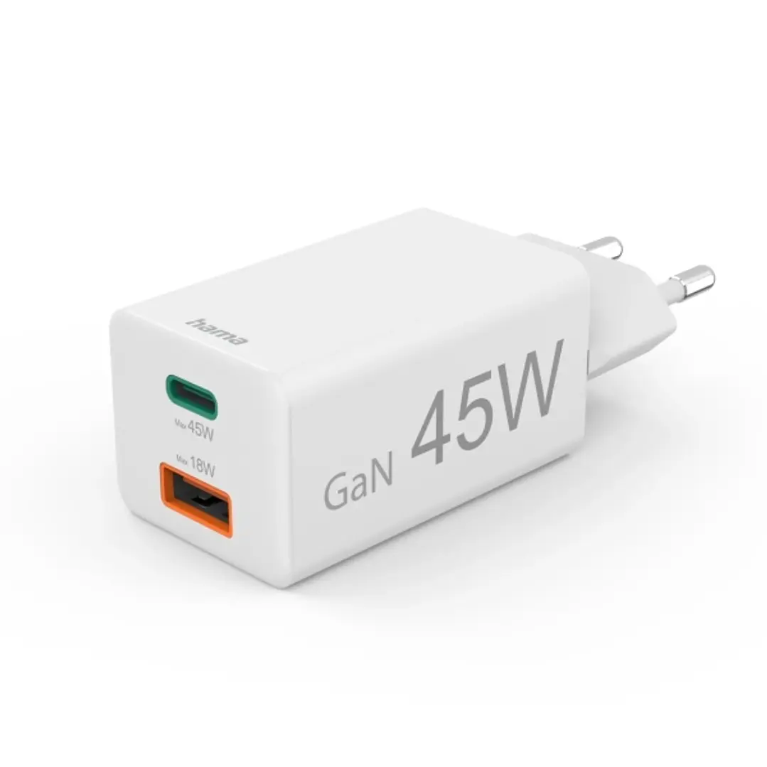 Hama Cargador de Pared - Potencia 45W - USB-C - USB-A - Power Delivery - Qualcomm - Color Blanco 1