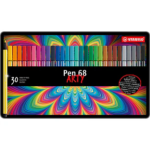 Stabilo Pen 68 Arty Caja Metalica de 30 Rotuladores - Punta de Fibra - Trazo de 1mm aprox. - Tinta a Base de Agua - Capuchon Ventilado - Colores Surti