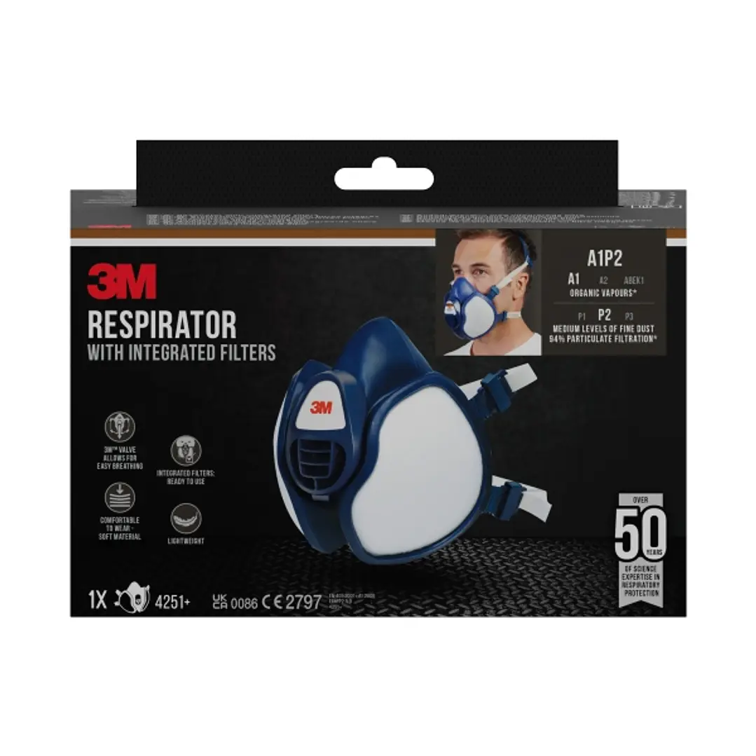 3M Mascarilla de Media Cara - Filtros Integrados - Proteccion Contra Vapores Organicos - Reutilizable - Color Azul/Blanco 1