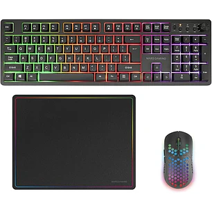 Mars Gaming MCPWX Combo Pack Gaming 3en1 - Teclado Hibrido H-Mech - Disposicion Internacional QWERTY US - Raton 3200dpi - Switches HUANO - Color Negro