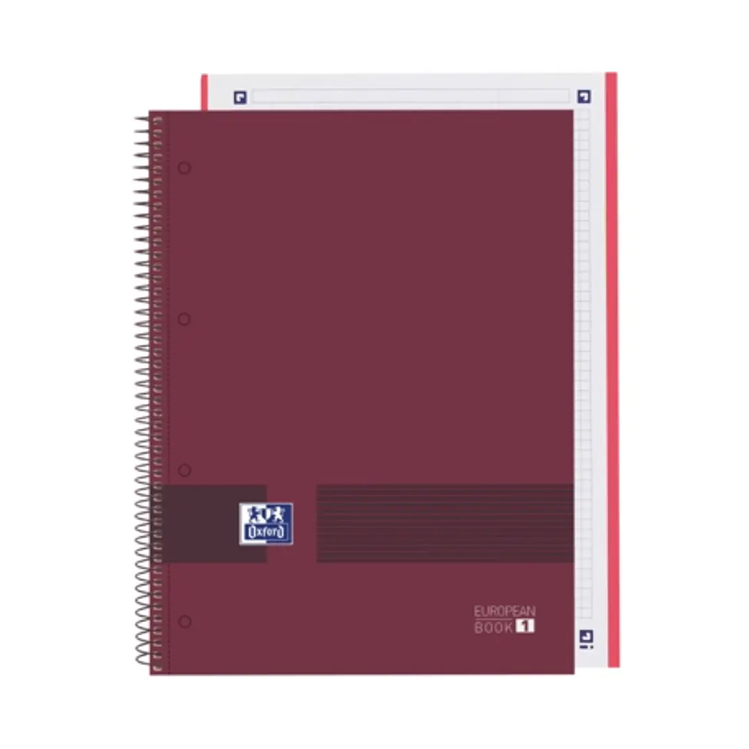 Oxford & You Europeanbook A4+ Tapa Extradura - Cuaderno de 80 Hojas - Tamaño A4+ - Cuadricula 5x5 - Color Burdeos 1