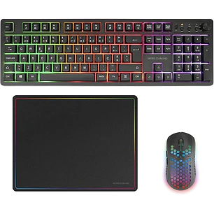 Mars Gaming MCPWX Combo Pack Gaming 3en1 - Teclado Hibrido H-Mech - Disposicion Portuguesa QWERTY PT - Raton 3200dpi - Switches HUANO - Color Negro